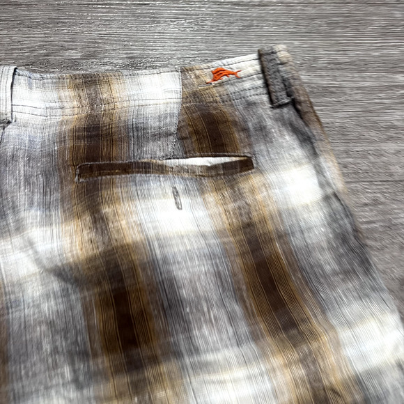 Tommy Bahama Shorts Mens 35 Beige Plaid Linen Silk Blend Preppy Golf Golfer - Picture 9 of 11